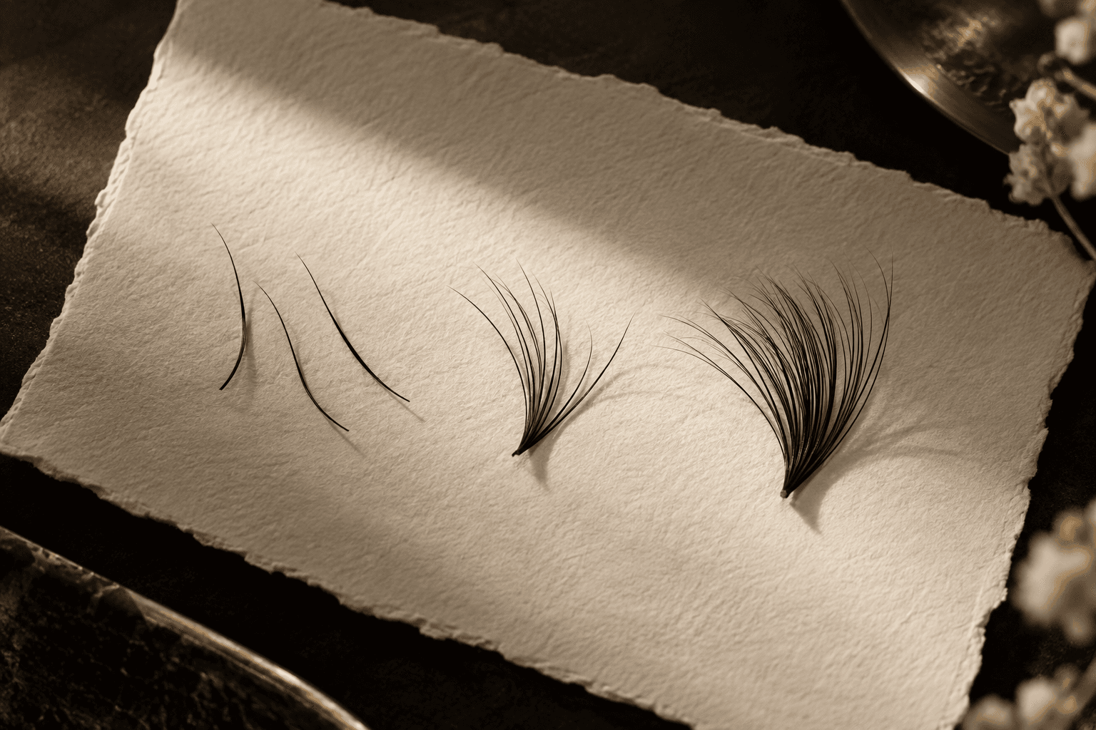 A close-up study of fine lash fans in varying densities